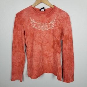 Harley Davidson Motorcycles 2005 Red Tie Dye Long Sleeve Crew Neck T-Shirt Sz M